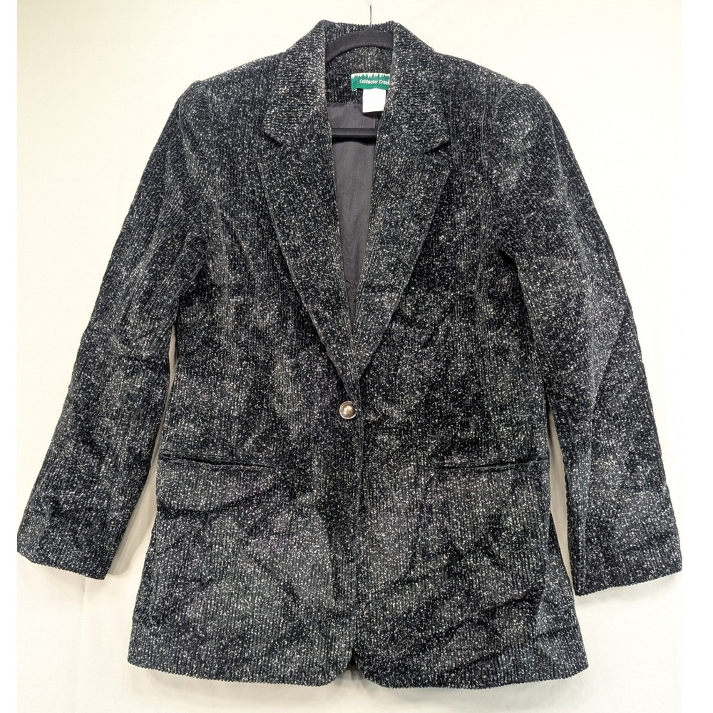 Coldwater Creek Black Speckled Corduroy Blazer Jacket Single Button Cotton Small